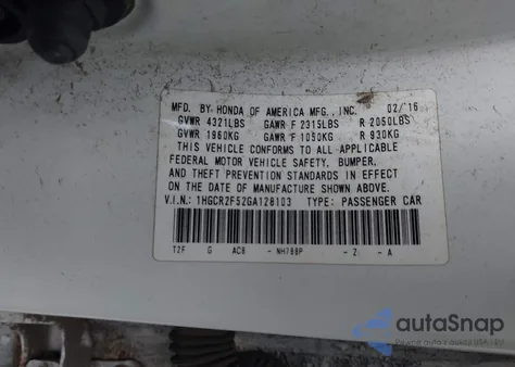 2016 Honda Accord Sport из США, поврежденный, VIN 1HGCR2F52GA128103